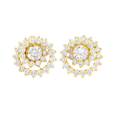 Lot 195 - Pair of Gold and Diamond Spiral Earclips