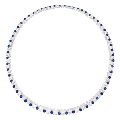 Lot 413 - Platinum, Diamond and Sapphire Necklace, Van Cleef & Arpels, France