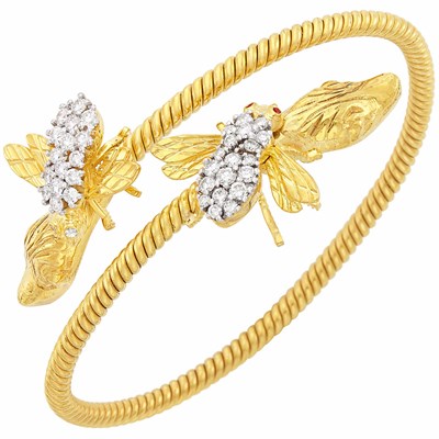 Lot 1410 - Gold and Diamond Insect and Bee Crossover Bangle Bracelet