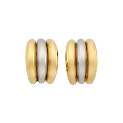 Lot 192 - Pair of Tricolor Gold Half-Hoop Earclips, Ilias Lalaounis