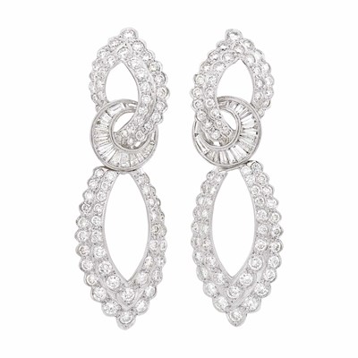 Lot 266 - Pair of White Gold and Diamond Pendant-Earrings