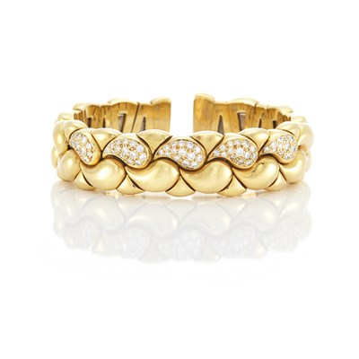 Lot 1513 - Gold, Steel and Diamond Bangle Bracelet