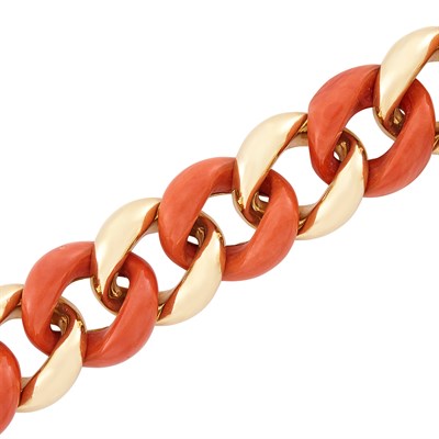 Lot 40 - Gold and Coral Curb Link Bracelet, Seaman Schepps