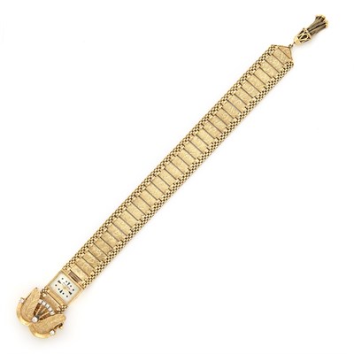 Lot 1434 - Gold and Diamond Bracelet-Watch