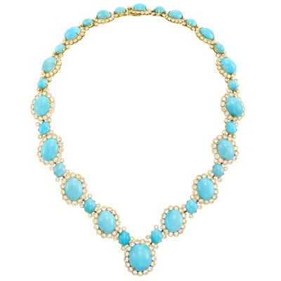 Lot 360 - Gold, Turquoise and Diamond Necklace
