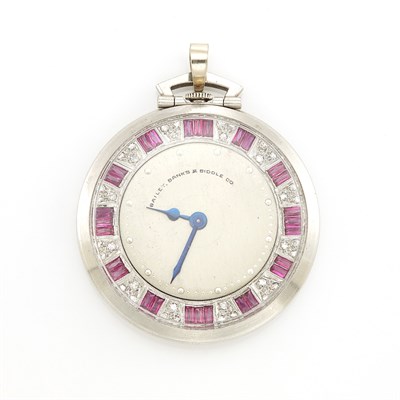 Lot 1580A - Gentleman's Open Face White Gold and Synthetic Ruby Dress Pocket Watch, C. H. Meylan, Retailed by Bailey, Banks & Biddle