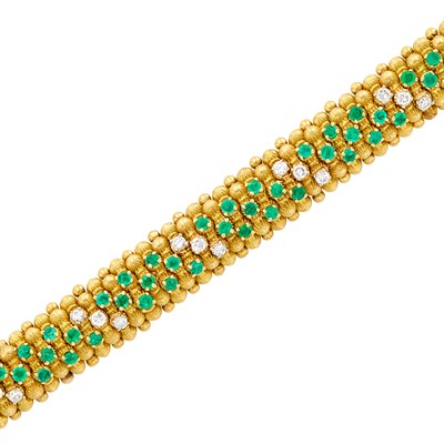 Lot 161 - Gold, Diamond and Emerald Bombé Bracelet