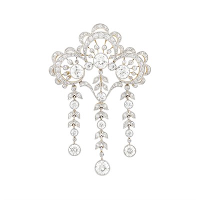 Lot 246 - Belle Èpoque Platinum, Gold and Diamond Pendant-Brooch