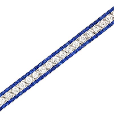 Lot 244 - Platinum, Diamond and Sapphire Straightline Bracelet