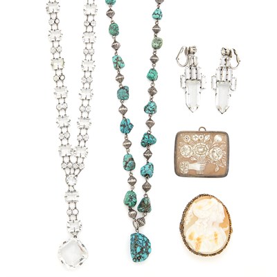 Lot 1607 - Group of Silver, Paste, Turquoise and Cameo Jewelry