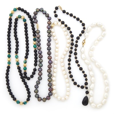 Lot 1344 - Group of Cultured and Freshwater Pearl and Black Onyx Bead Necklaces
