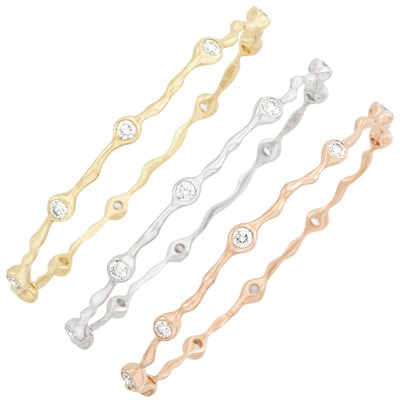 Lot 103 - Three Tricolor Gold and Diamond Bangle Bracelets