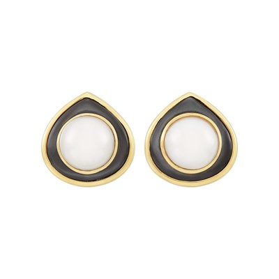 Lot 31 - Pair of Gold, Mabé Pearl and Gray Mother-of-Pearl Earclips, Marina B
