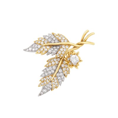 Lot 363 - Gold, Platinum and Diamond Leaf Clip-Brooch, Tiffany & Co., Schlumberger, France