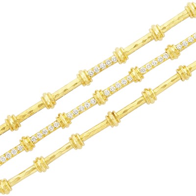 Lot 317 - Three Hammered Gold and Diamond Bracelets, Henry Dunay