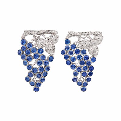 Lot 111 - Pair of Silver, Sapphire and Diamond Clips