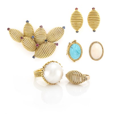 Lot 1630 - Group of Gold, Gem-Set, Mabé Pearl, Turquoise and Coral Jewelry and Fragments