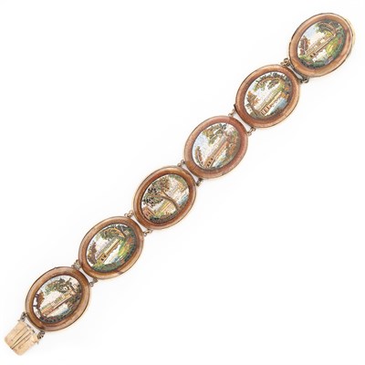 Lot 1611 - Low Karat Gold, Goldstone and Micromosaic Bracelet