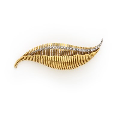 Lot 1140 - Gold and Diamond Leaf Brooch