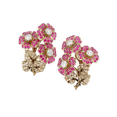 Lot 308 - Pair of Gold, Diamond and Ruby Earclips, Buccellati