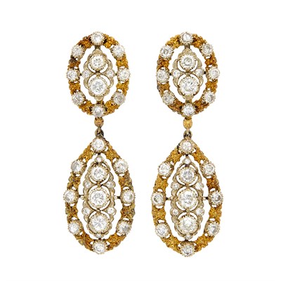 Lot 315 - Pair of Gold and Diamond Pendant-Earclips, Buccellati