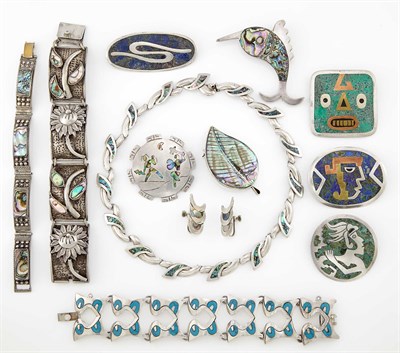 Lot 1622 - Group of Silver, Mother-of-Pearl and Hardstone Jewelry