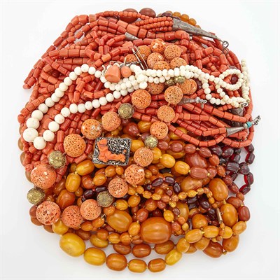 Lot 1676 - Group of Coral and Amber Bead Jewelry