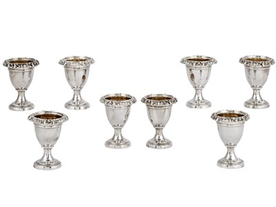Lot 1100 - Set of Eight George IV Sterling Silver Footed...