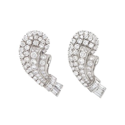 Lot 347 - Pair of Platinum and Diamond Clip-Brooches, Oscar Heyman Brothers