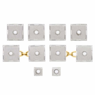 Lot 232 - Platinum, Gold and Split Pearl Dress Set, by Asprey