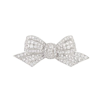 Lot 236 - Platinum and Diamond Bow Pin, Tiffany & Co.