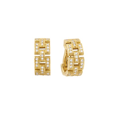 Lot 30 - Pair of Gold and Diamond 'Panther' Hoop Earrings, Cartier