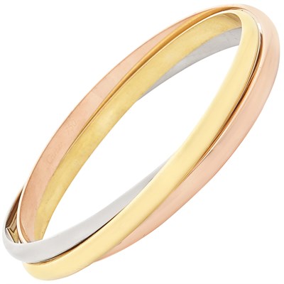 Lot 25 - Tricolor Gold 'Trinity' Bangle Bracelet, Cartier