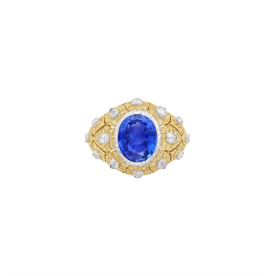 Lot 147 - Two-Color Gold, Sapphire, Yellow Diamond and Diamond Ring, Buccellati