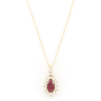 Lot 1560 - Gold, Ruby and Diamond Pendant-Necklace, Thomas Cooper