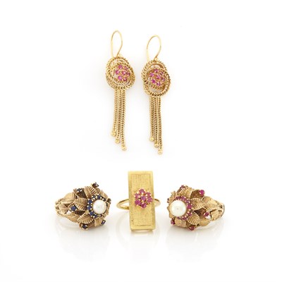 Lot 1656 - Group of Gold, Gem-Set and Cultured Pearl Jewelry