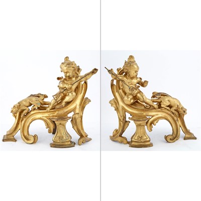 Lot 316 - Pair of Louis XV Style Gilt-Bronze Chenets...