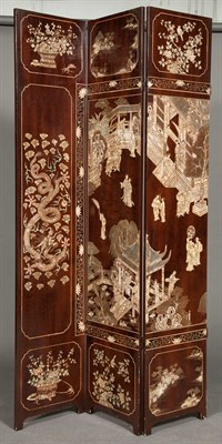 Lot 348 - Chinese Brown and Polychrome Lacquer Six-Panel...