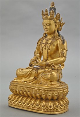 Lot 90 - Tibetan Gilt-Bronze Figure of Amitayus Seated...