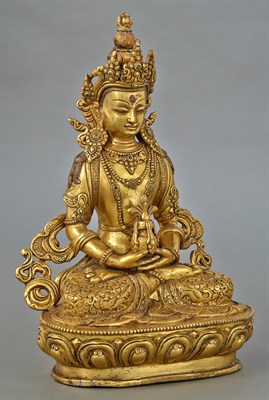 Lot 32 - Tibetan Gilt-Bronze Figure of Amitayus Seated...