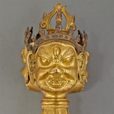 Lot 103 - Tibetan Gilt-Bronze Phurbu Length 15 inches.