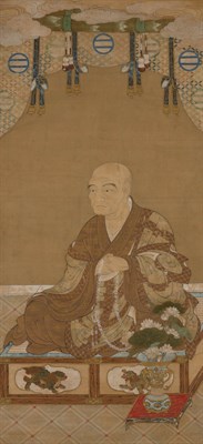 Lot 75 - Japanese School Seated priest Ink and color on...