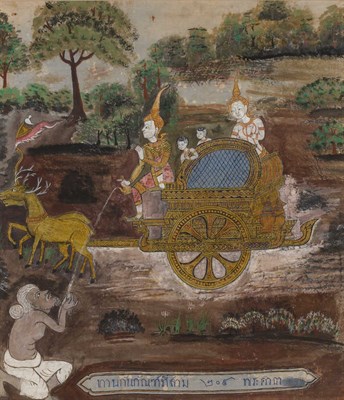 Lot 157 - Thai School Figures on an ornate deer drawn...