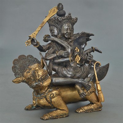 Lot 113 - Gilt and Silvered Bronze Figure of a Wrathful...