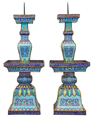Lot 123 - Pair of Chinese Enameled Copper Pricket...
