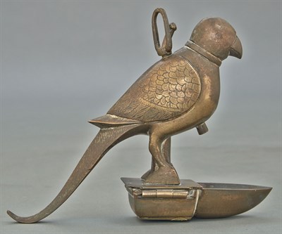 Lot 30 - Indian Mughal Style Brass Parrot-Form Oil Lamp...