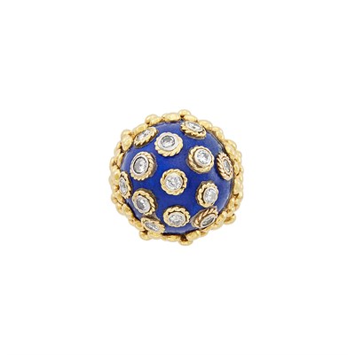 Lot 58 - Gold, Platinum, Lapis and Diamond Dome Ring, David Webb