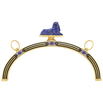 Lot 227 - Art Deco Gold, Platinum, Carved Lapis, Lapis and Diamond Purse Frame, France
