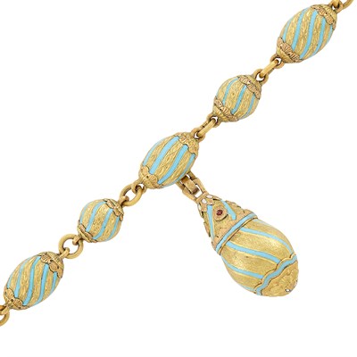 Lot 145 - Two-Color Gold and Enamel Charm Bracelet, Cazzaniga