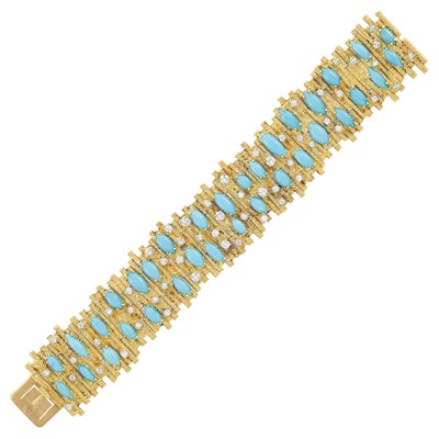 Lot 372 - Gold, Platinum, Turquoise and Diamond Bracelet, George Weil